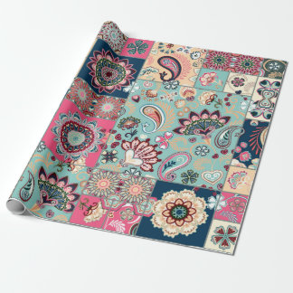 Seamless patchwork background with paisley and flo wrapping paper