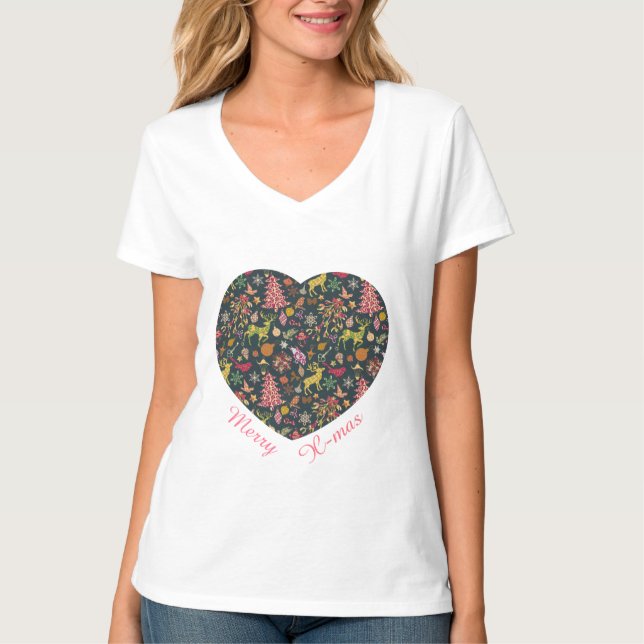 Seamless Patchwork Christmas Pattern T-shirts (Front)