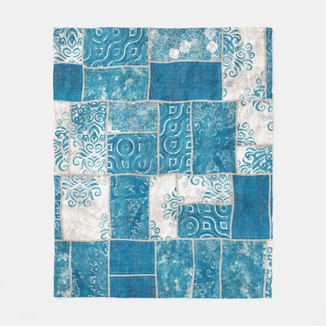 Seamless patchwork collage mix quilt pattern print fleece blanket (Front)