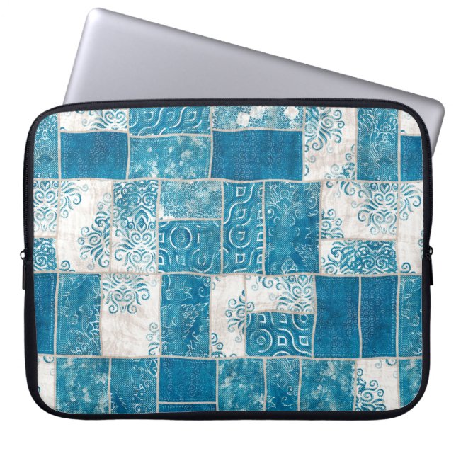 Seamless patchwork collage mix quilt pattern print laptop sleeve (Front)