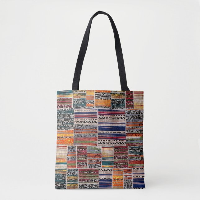 Seamless patchwork collage mix quilt pattern print tote bag (Front)