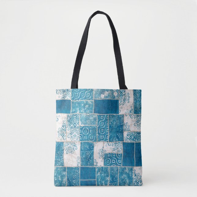 Seamless patchwork collage mix quilt pattern print tote bag (Front)