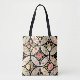 seamless patchwork floral pattern tote bag
