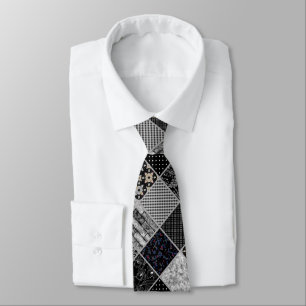Seamless patchwork monochrom black grey white patc tie