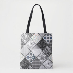 Seamless patchwork monochrom black grey white patc tote bag