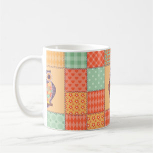 Seamless patchwork owl pattern. Vintage background Coffee Mug