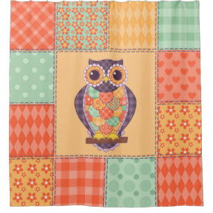 Seamless patchwork owl pattern. Vintage background Shower Curtain