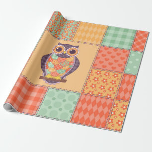 Seamless patchwork owl pattern. Vintage background Wrapping Paper