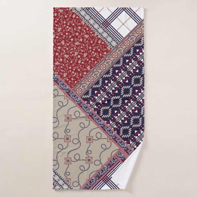 Seamless patchwork pattern on navy patchwork, abst bath towel (Bath Towel)