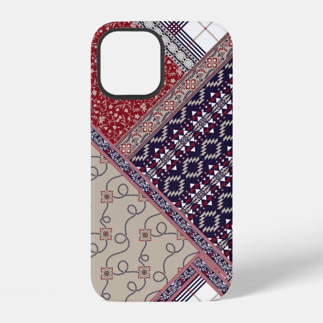 Seamless patchwork pattern on navy patchwork, abst iPhone case (Back)
