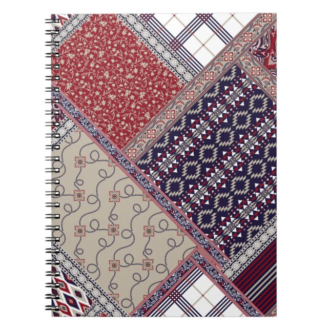 Seamless patchwork pattern on navy patchwork, abst notebook (Front)