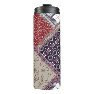 Seamless patchwork pattern on navy patchwork, abst thermal tumbler