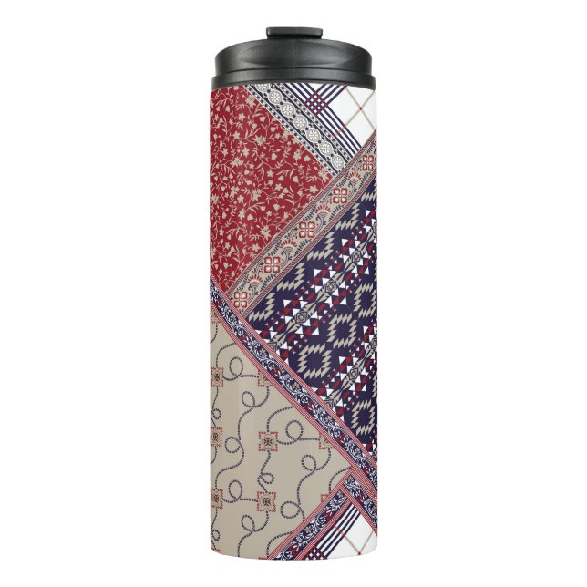 Seamless patchwork pattern on navy patchwork, abst thermal tumbler (Front)