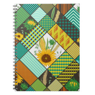 Seamless patchwork pattern with cereals, sunflower notebook