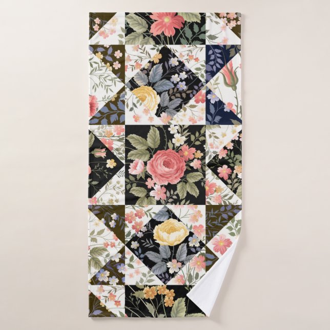 seamless patchwork pattern with flowers bath towel (Bath Towel)