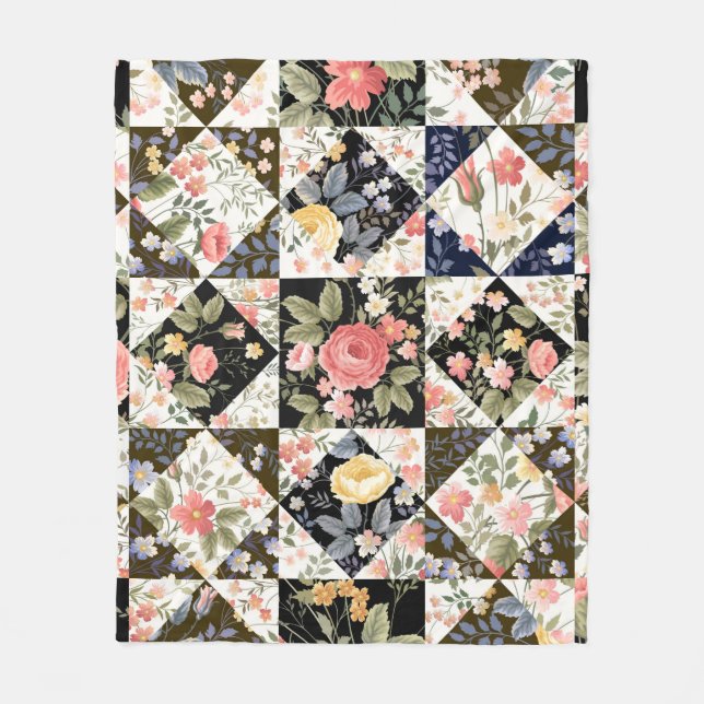 seamless patchwork pattern with flowers fleece blanket (Front)