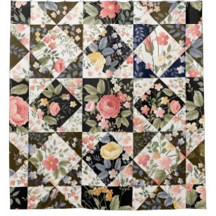 seamless patchwork pattern with flowers shower curtain