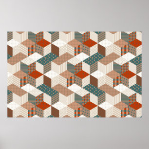 Seamless patchwork pattern with stars. vintage bac poster