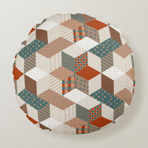 Seamless patchwork pattern with stars. vintage bac round cushion