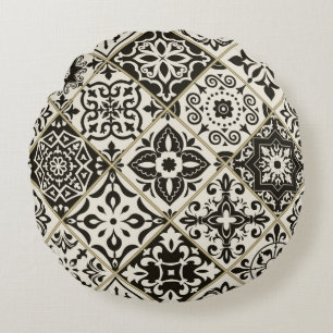 Seamless patchwork tile with Islam, Arabic, Indian Round Cushion