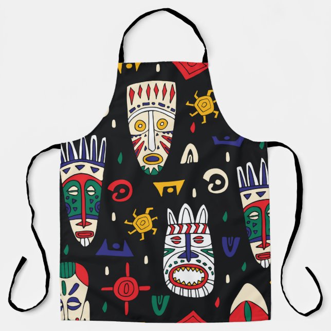 Seamless pattern african tribal masks apron (Front)