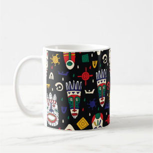 Seamless pattern african tribal masks coffee mug