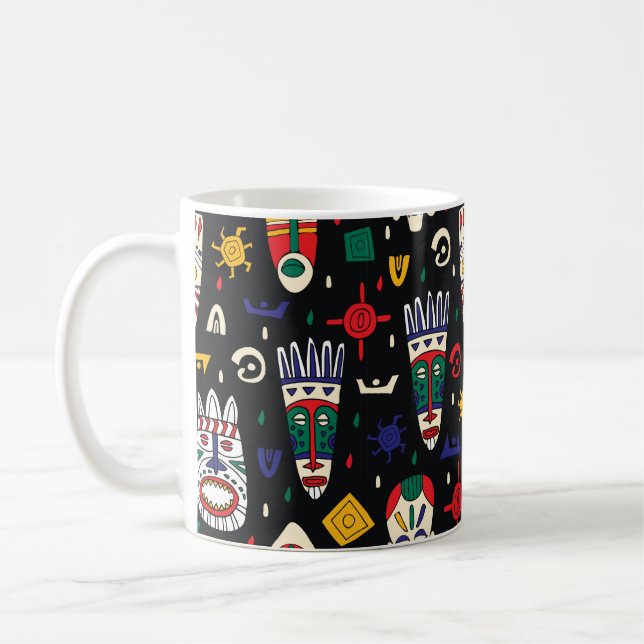 Seamless pattern african tribal masks coffee mug (Left)