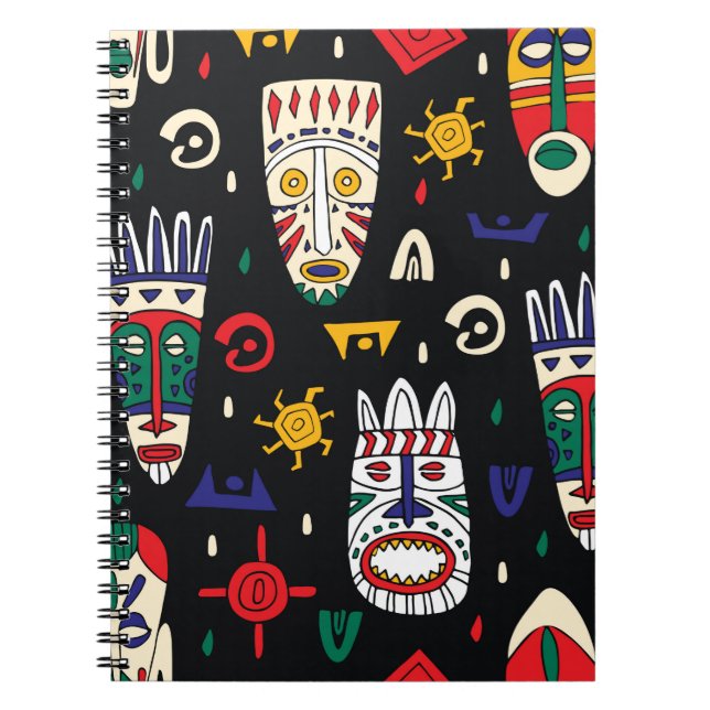 Seamless pattern african tribal masks notebook (Front)