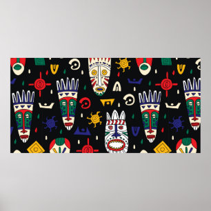 Seamless pattern african tribal masks poster