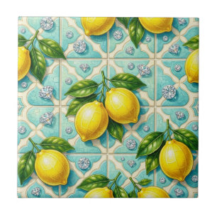 Seamless Pattern Art Deco Lemons and Diamonds Tile