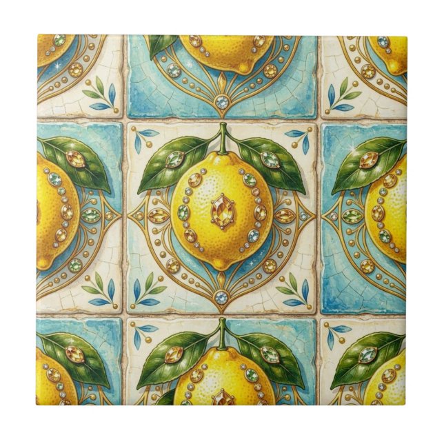 Seamless Pattern Art Deco Lemons and Diamonds Tile (Front)
