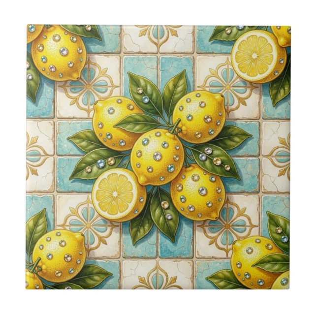 Seamless Pattern Art Deco Lemons and Diamonds Tile (Front)