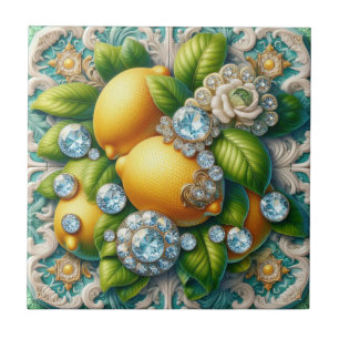 Seamless Pattern Art Deco Lemons and Diamonds Tile