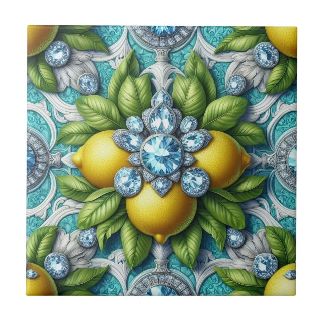 Seamless Pattern Art Deco Lemons and Diamonds Tile (Front)