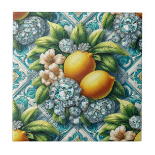 Seamless Pattern Art Deco Lemons and Diamonds Tile