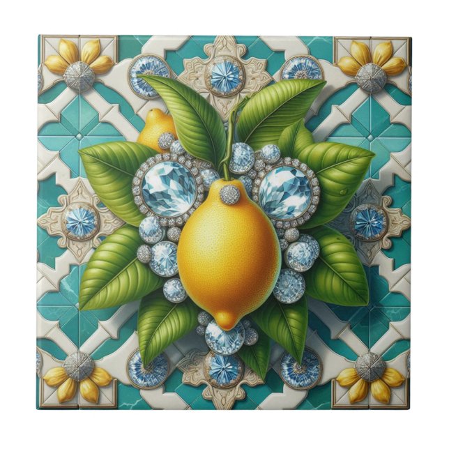 Seamless Pattern Art Deco Lemons and Diamonds Tile (Front)