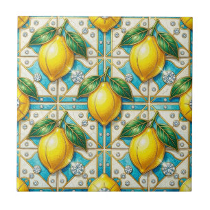 Seamless Pattern Art Deco Lemons and Diamonds Tile