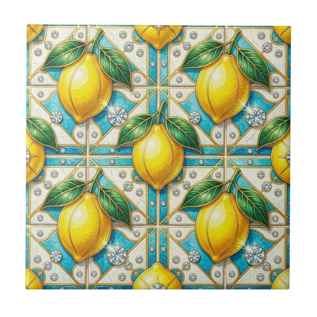 Seamless Pattern Art Deco Lemons and Diamonds Tile (Front)