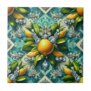 Seamless Pattern Art Deco Lemons and Diamonds Tile