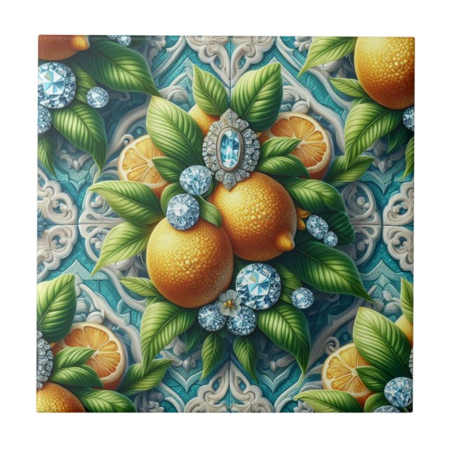 Seamless Pattern Art Deco Lemons and Diamonds Tile (Front)