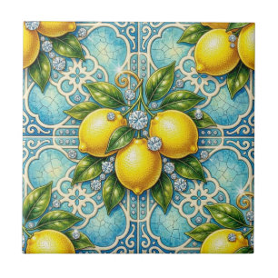 Seamless Pattern Art Nouveau Lemons and Diamonds Tile