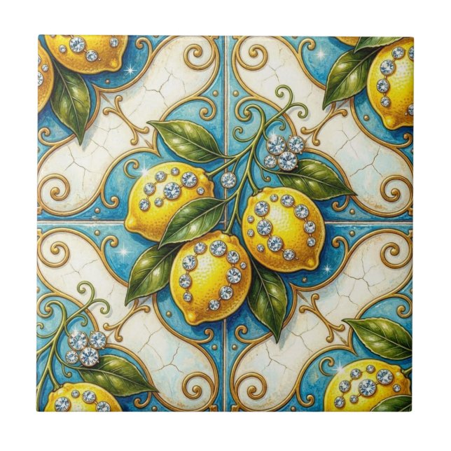Seamless Pattern Art Nouveau Lemons and Diamonds Tile (Front)