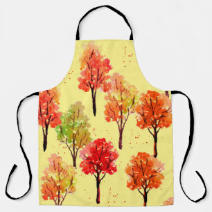 Seamless pattern, autumn trees. Watercolor illustr Apron