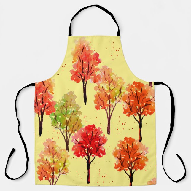 Seamless pattern, autumn trees. Watercolor illustr Apron (Front)