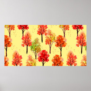 Seamless pattern, autumn trees. Watercolor illustr Poster