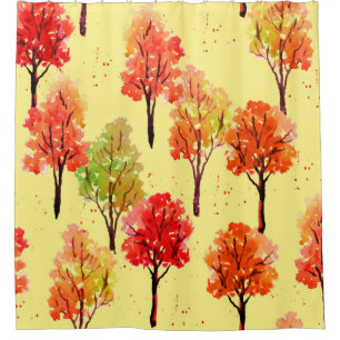 Seamless pattern, autumn trees. Watercolor illustr Shower Curtain