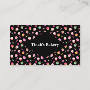 Seamless Pattern Backgorund With Cupcakes, Candies Business Card
