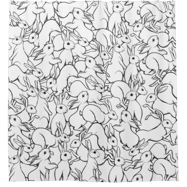 Seamless pattern, background with cute rabbits, ha shower curtain (Front)