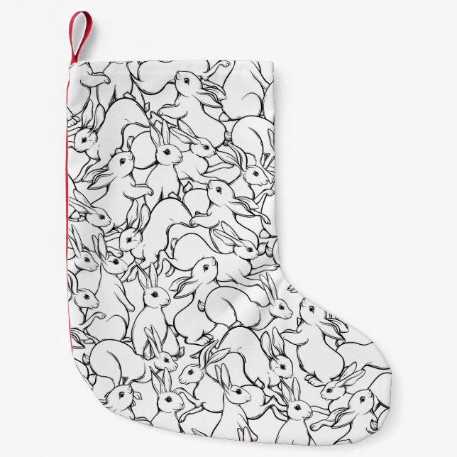 Seamless pattern, background with cute rabbits, ha small christmas stocking (Front)