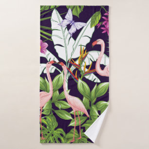Seamless pattern, background with flamingo and tro bath towel
